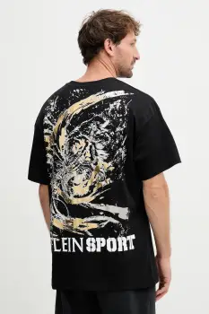 PLEIN SPORT tricou din bumbac culoarea negru, cu imprimeu, FAEC MTK8368 STE001N imagine