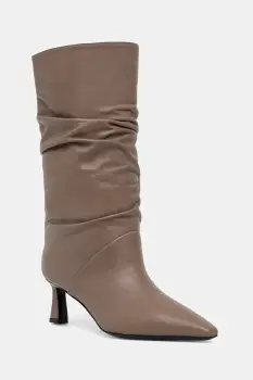 Pollini cizme de piele culoarea maro, cu toc cui, SA24115C0NTE0135 imagine