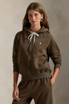 Polo Ralph Lauren hanorac cu fermoar si gluga pentru femei cu bumbac imagine
