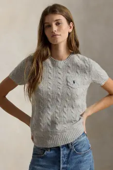 Polo Ralph Lauren pulover cu maneca scurta pentru femei din lana imagine