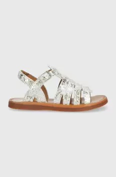 Pom D'api sandale din piele pentru copii culoarea argintiu imagine