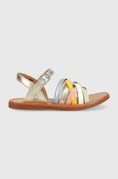 Pom D'api sandale din piele pentru copii culoarea argintiu imagine