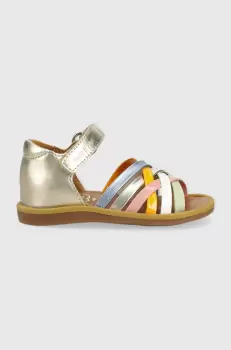 Pom D'api sandale din piele pentru copii culoarea auriu imagine