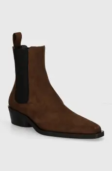 Proenza Schouler botine din piele intoarsa Bronco femei, culoarea maro, cu toc plat, PS41030A imagine