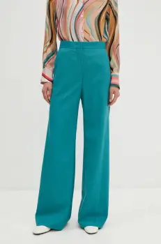 PS Paul Smith pantaloni de lana culoarea turcoaz, drept, high waist, W2R.206T.N31053 imagine