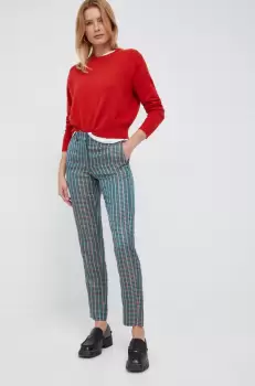 PS Paul Smith pantaloni din amestec de in femei, culoarea verde, fason chinos, medium waist imagine