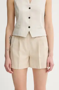 PS Paul Smith pantaloni scurti din amestec de in culoarea bej, cu imprimeu, high waist, W2R.317T.P31282 imagine