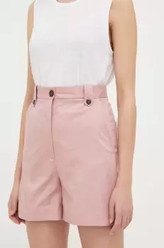 PS Paul Smith pantaloni scurti femei, culoarea roz, neted, high waist imagine
