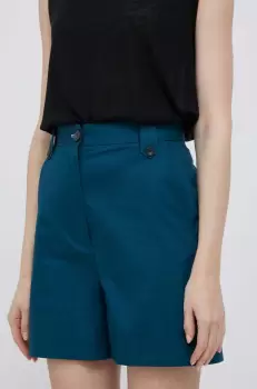 PS Paul Smith pantaloni scurti femei, culoarea turcoaz, neted, high waist imagine