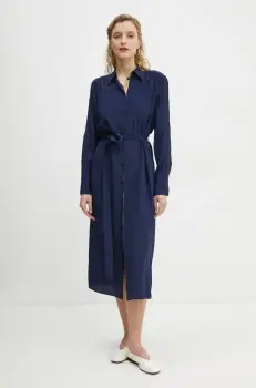 PS Paul Smith rochie din amestec de matase culoarea albastru marin, midi, drept, W2R.606D.P31186 imagine