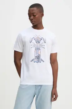 PS Paul Smith tricou din bumbac barbati, culoarea alb, cu imprimeu, M2R.011R.PP5087 imagine