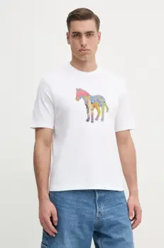 PS Paul Smith tricou din bumbac barbati, culoarea alb, cu imprimeu, M2R.220X.PP4701 imagine