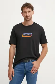 PS Paul Smith tricou din bumbac barbati, culoarea negru, cu imprimeu, M2R.011R.NP4808 imagine