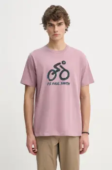 PS Paul Smith tricou din bumbac barbati, culoarea roz, cu imprimeu, M2R.011R.PP4960 imagine