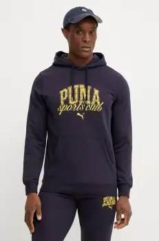 Puma bluza barbati, culoarea albastru marin, cu gluga, cu imprimeu, 684649 imagine