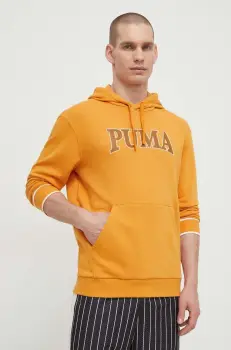 Puma bluza barbati, culoarea galben, cu gluga, cu imprimeu imagine