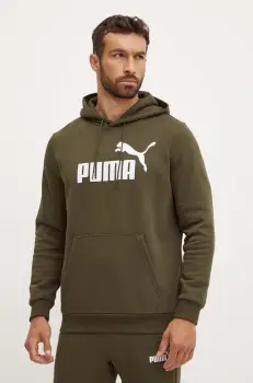 Puma bluza barbati, culoarea verde, cu gluga, cu imprimeu imagine
