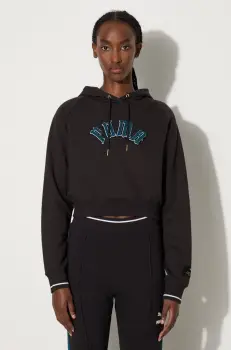 Puma bluza Classics Play Paris Relaxed Hoodie femei, culoarea negru, cu gluga, cu imprimeu, 627484 imagine