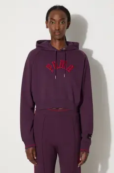 Puma bluza Classics Play Paris Relaxed Hoodie femei, culoarea violet, cu gluga, cu imprimeu, 627484 imagine