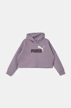 Puma bluza copii ESS Logo Cropped Hoodie culoarea violet, cu gluga, cu imprimeu, 671134 imagine