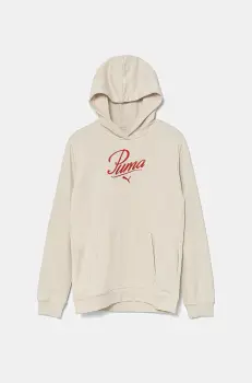 Puma bluza copii ESS SCRIPT Hoodie TR culoarea bej, cu gluga, cu imprimeu, 685806 imagine