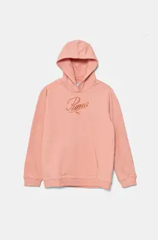 Puma bluza copii ESS SCRIPT Hoodie TR culoarea portocaliu, cu gluga, cu imprimeu, 685806 imagine