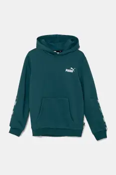 Puma bluza copii ESS Tape Hoodie culoarea verde, cu gluga, neted, 848818 imagine