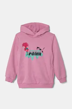 Puma bluza copii X TROLLS Hoodie TR culoarea roz, cu gluga, cu imprimeu, 627378 imagine
