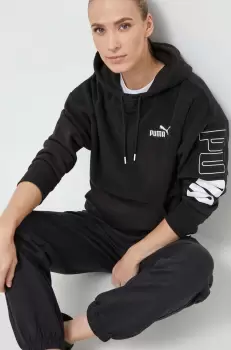 Puma bluza femei, culoarea negru, cu gluga, cu imprimeu imagine