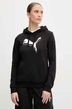 Puma bluza femei, culoarea negru, cu gluga, cu imprimeu, 684997 imagine
