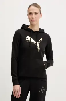Puma bluza femei, culoarea negru, cu gluga, cu imprimeu, 684997 imagine