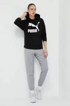 Puma bluza femei, culoarea negru, cu gluga, cu imprimeu imagine