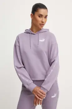 Puma bluza femei, culoarea violet, cu gluga, cu imprimeu imagine
