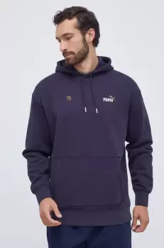 Puma hanorac de bumbac barbati, culoarea albastru marin, cu gluga, cu imprimeu imagine