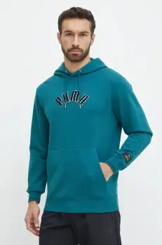 Puma hanorac de bumbac Classics Play Paris Hoodie barbati, culoarea turcoaz, cu gluga, cu imprimeu, 626766 imagine