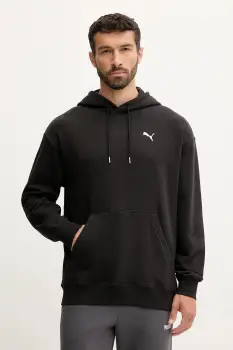 Puma hanorac de bumbac culoarea negru, cu gluga, neted, 629648 imagine