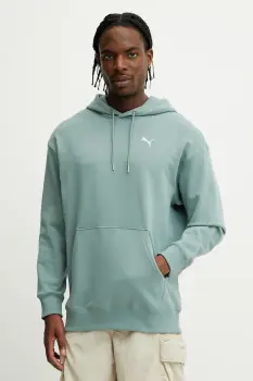 Puma hanorac de bumbac culoarea verde, cu gluga, neted, 629648 imagine