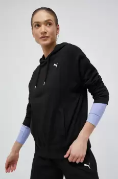 Puma hanorac de bumbac femei, culoarea negru, cu gluga, neted imagine