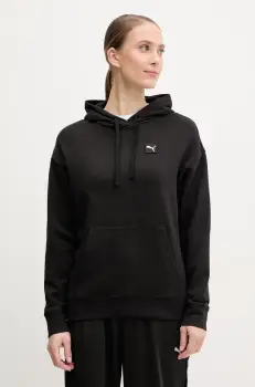 Puma hanorac de bumbac femei, culoarea negru, cu gluga, neted, 685018 imagine