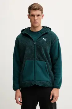 Puma hanorac fleece culoarea verde, cu gluga, uni, 688260 imagine