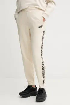 Puma pantaloni de trening culoarea bej, cu model, 688086 imagine