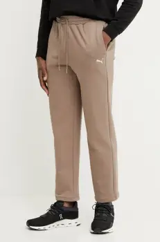 Puma pantaloni de trening din bumbac barbati, culoarea maro, neted, 629651 imagine