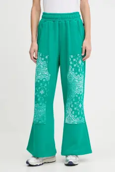 Puma pantaloni de trening din bumbac culoarea verde, cu imprimeu, 632845 imagine