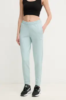 Puma pantaloni de trening din bumbac femei, culoarea turcoaz, neted, 685019 imagine