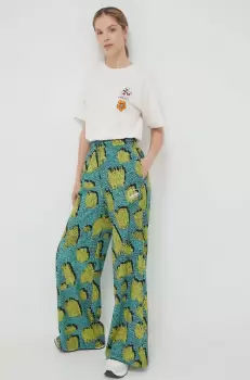 Puma pantaloni femei, culoarea verde, lat, high waist imagine