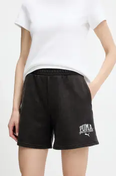 Puma pantaloni scurti culoarea negru, cu imprimeu, high waist, 685035 imagine