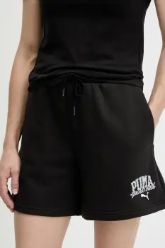 Puma pantaloni scurti culoarea negru, cu imprimeu, high waist, 685038 imagine