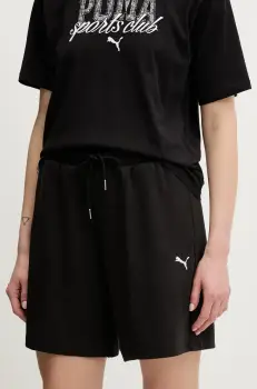 Puma pantaloni scurti culoarea negru, uni, high waist, 629775 imagine