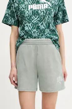 Puma pantaloni scurti culoarea verde, cu imprimeu, high waist, 685035 imagine