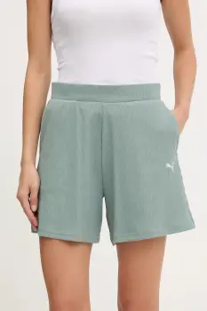 Puma pantaloni scurti culoarea verde, neted, high waist, 685026 imagine